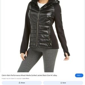 Calvin Klein Performance Black Mixed-media Quilted Women's Jacket MED thumbholes